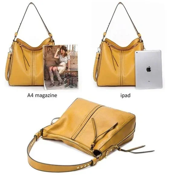 New GLA Leather Shoulder Bag-Mustard Yellow - Picture 5 of 7